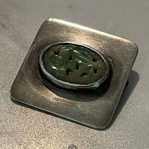 Original SAM KRAMER 1950s modernist sterling silver brooch w/ real nephrite jade